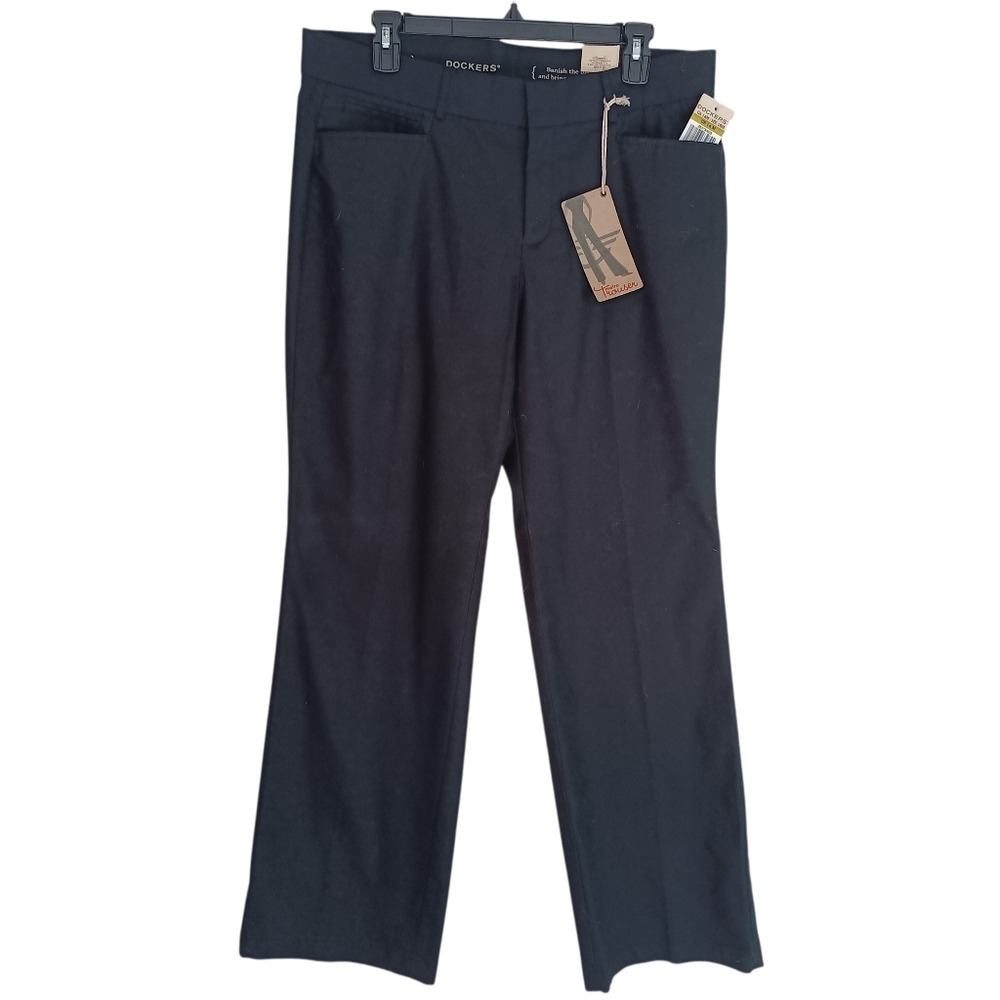 Dockers Metro Trouser Women Size 14M Black Straight Leg Stretch Work Pants NEW
